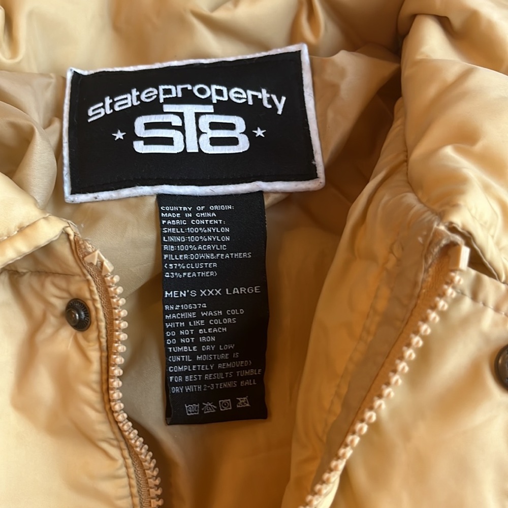 State Property Jacket Men 3X Mustard Quilted Puffer 90's‎ Rap Hip Hop